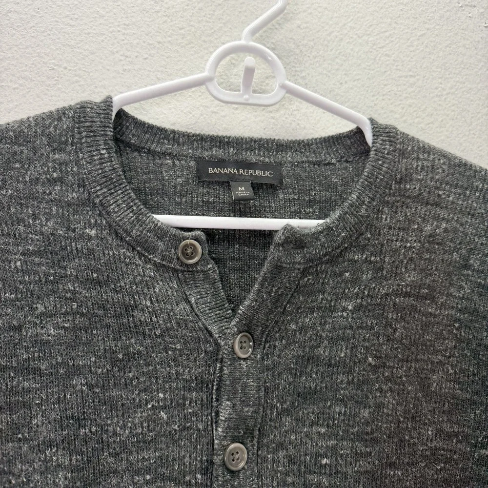 Banana Republic Long Sleeve Henley Wool Linen Blend Shirt Dark Gray Base Layer